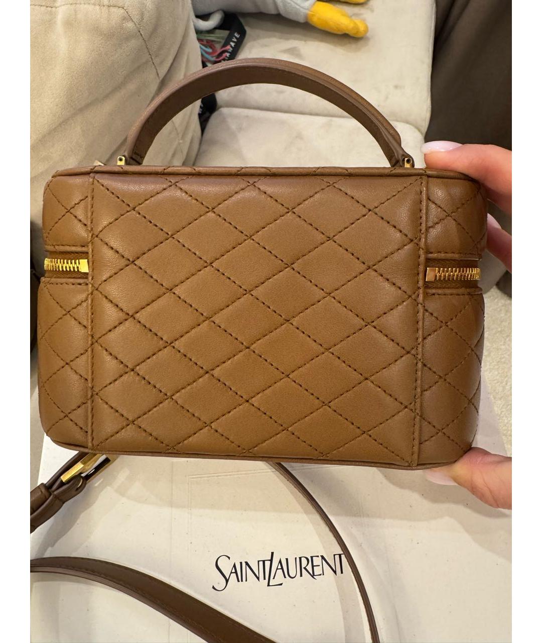 SAINT LAURENT Коричневая кожаная сумка через плечо, фото 3