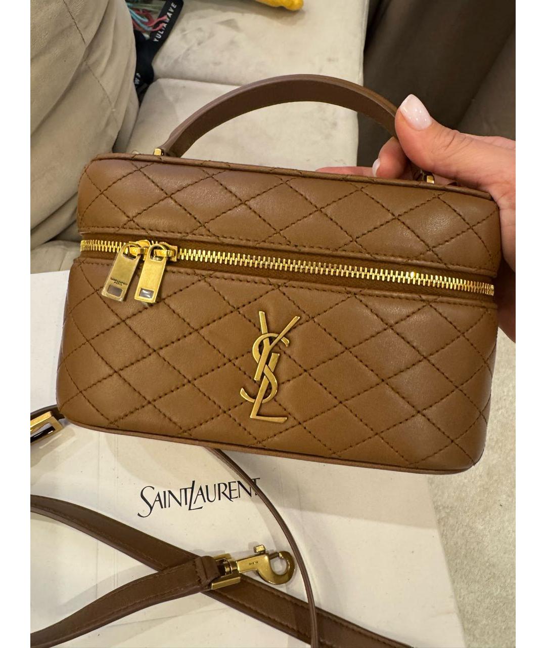 SAINT LAURENT Коричневая кожаная сумка через плечо, фото 2
