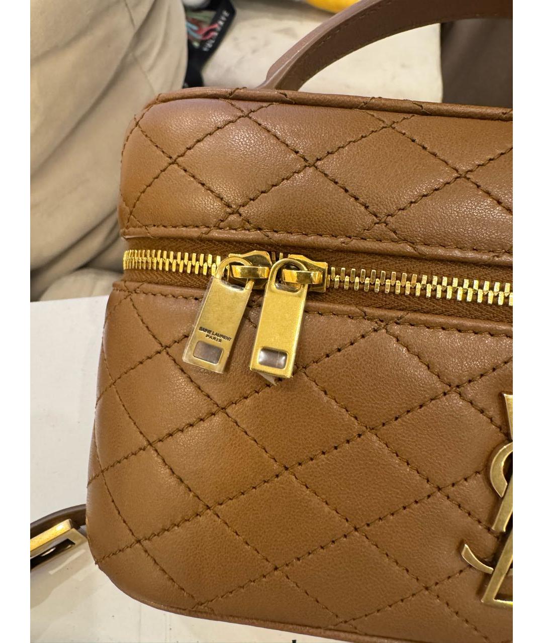SAINT LAURENT Коричневая кожаная сумка через плечо, фото 5