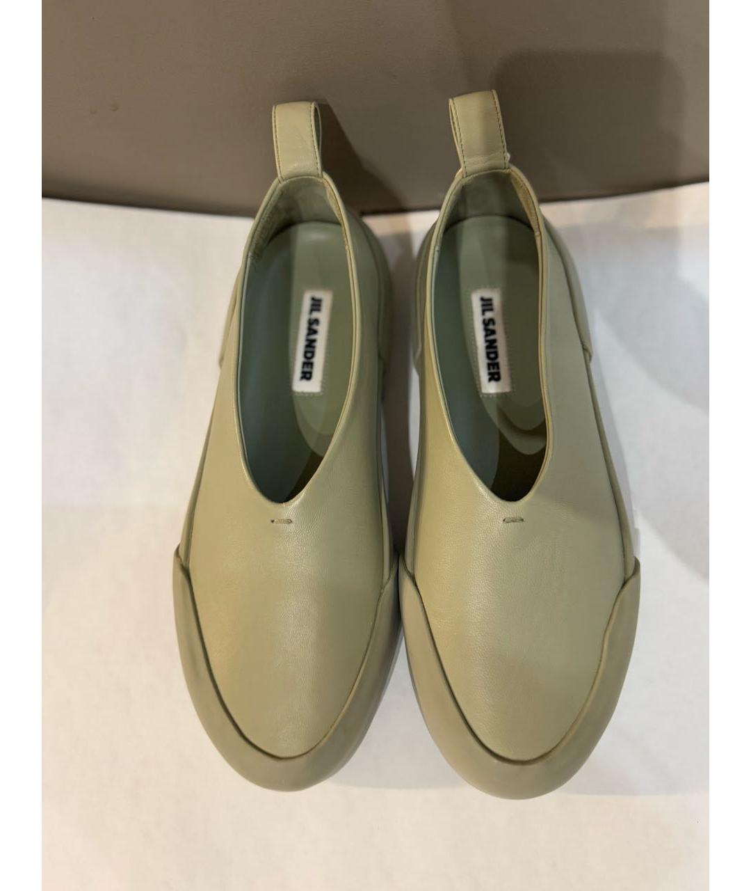 JIL SANDER Зеленые кожаные слипоны, фото 3