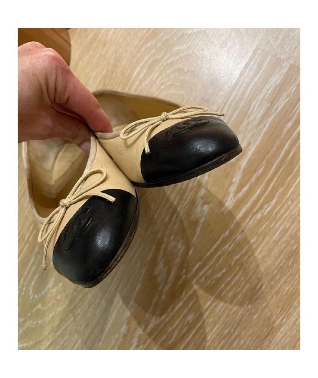 CHANEL Бежевые кожаные балетки, фото 2