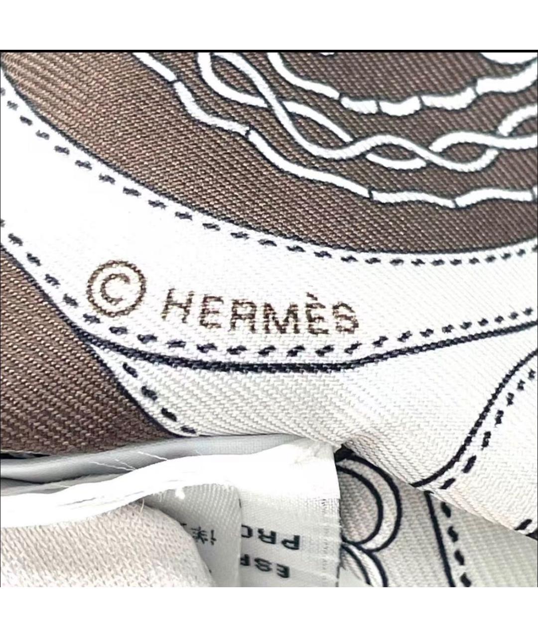 HERMES Бежевый шелковый шарф, фото 2