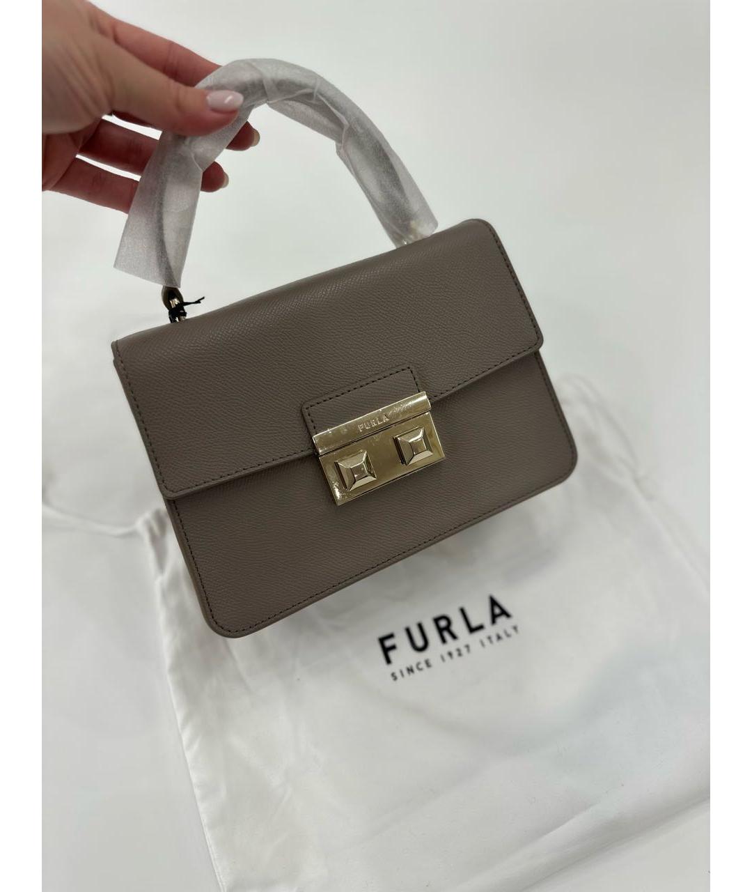 FURLA Серая кожаная сумка с короткими ручками, фото 2