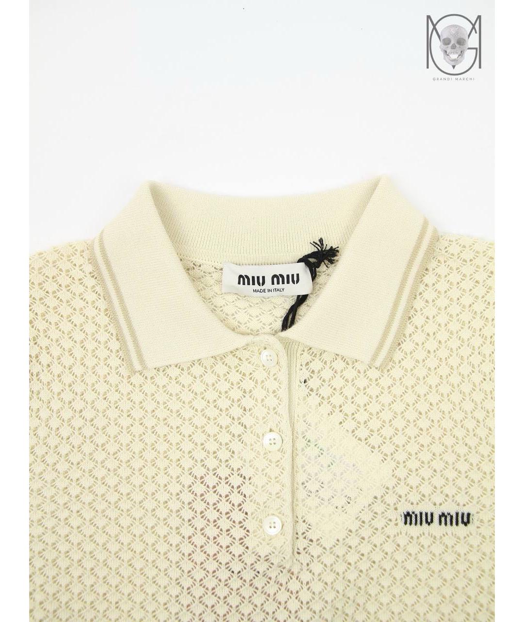 MIU MIU Бежевая хлопковая футболка, фото 2