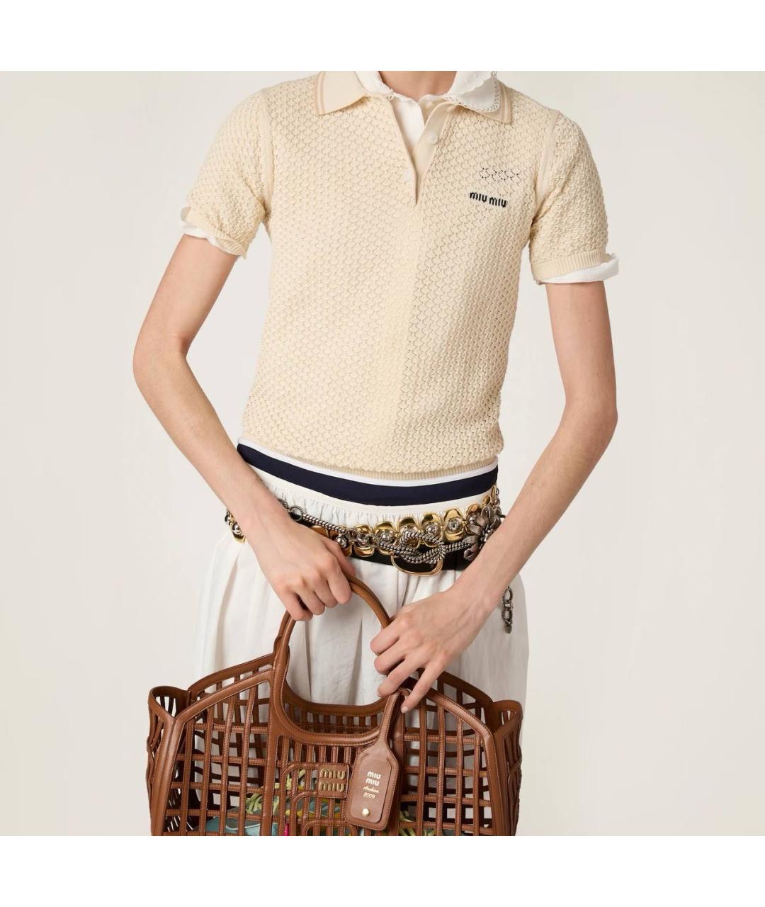 MIU MIU Бежевая хлопковая футболка, фото 8