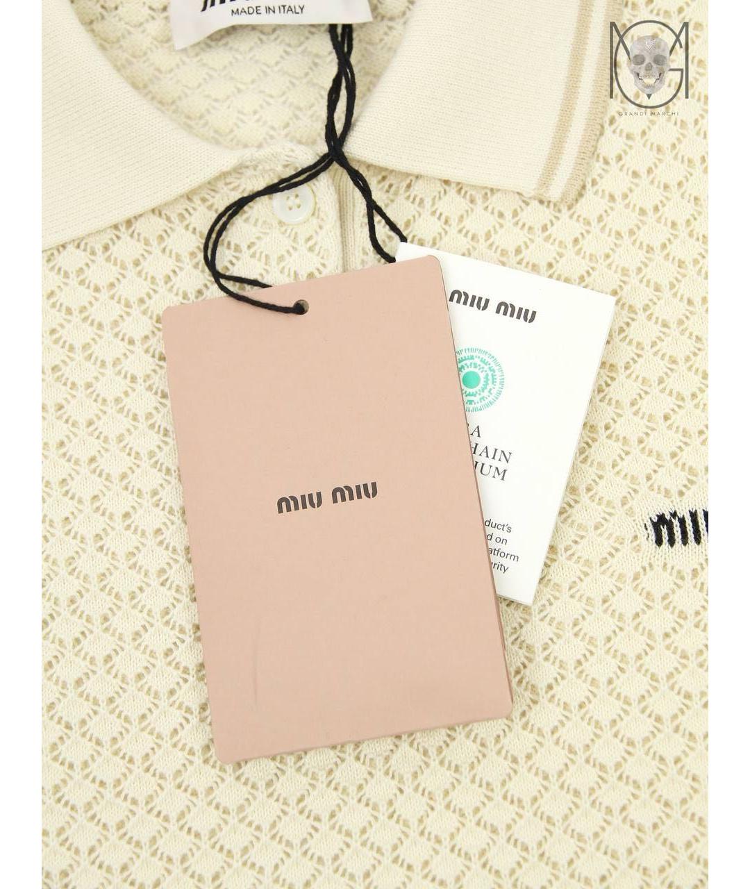 MIU MIU Бежевая хлопковая футболка, фото 3