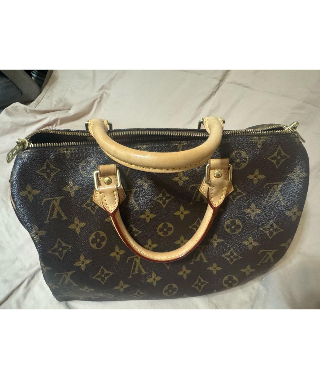 LOUIS VUITTON Коричневая кожаная сумка с короткими ручками, фото 3