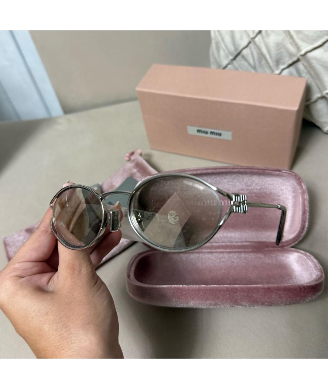MIU MIU Серебряные металлические солнцезащитные очки, фото 5