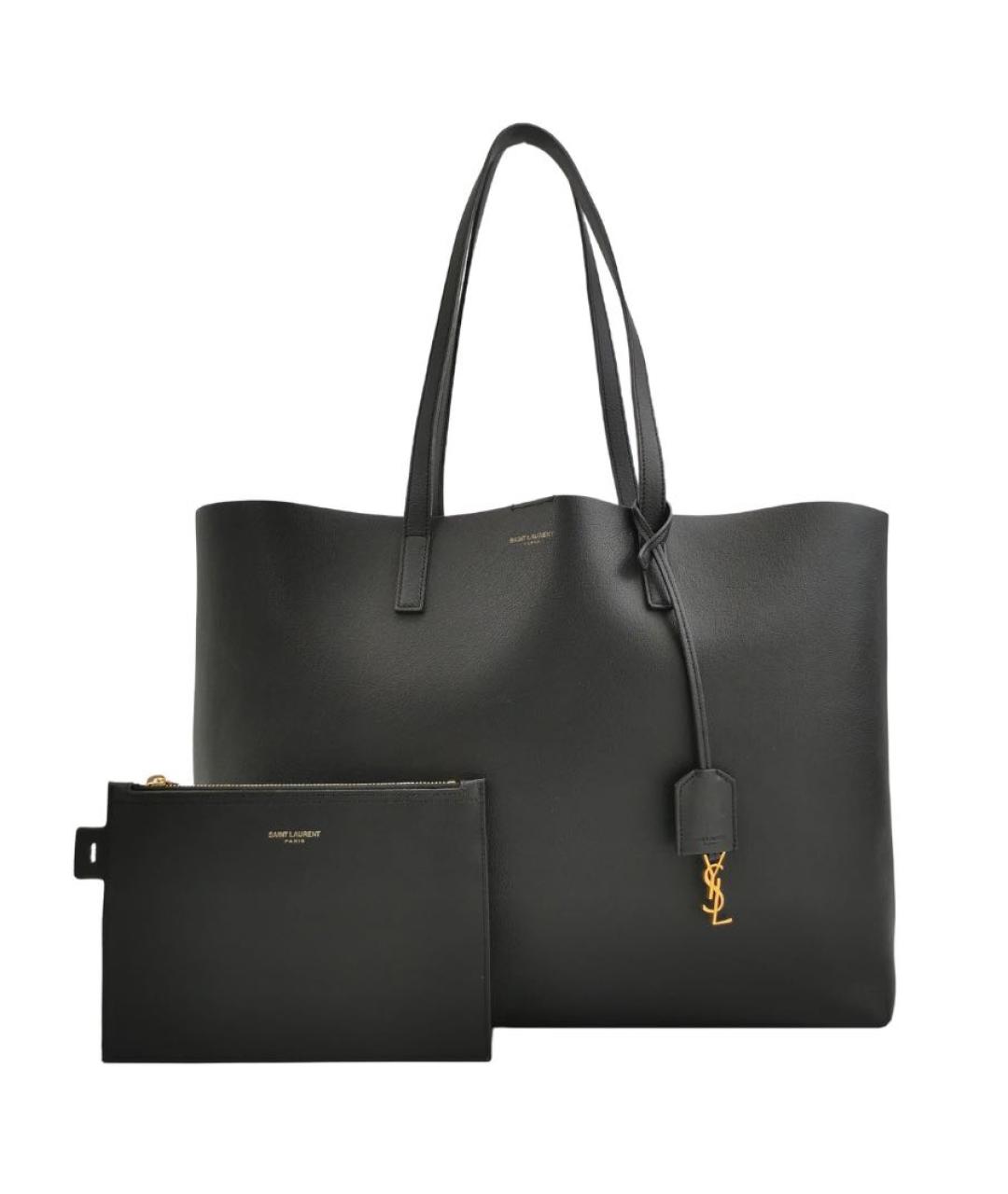 SAINT LAURENT Черная кожаная сумка тоут, фото 1