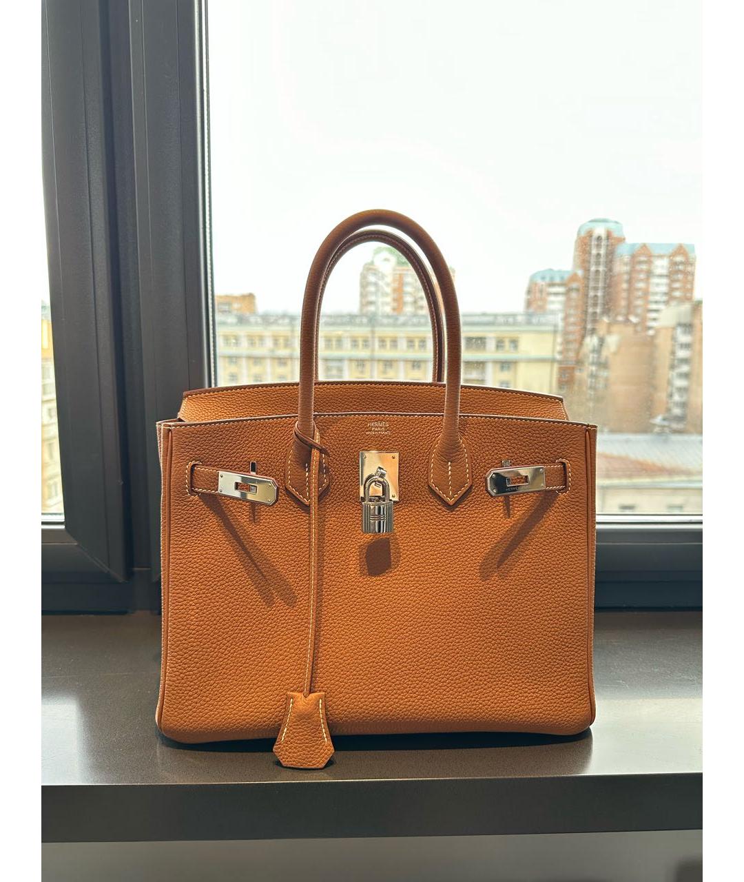 HERMES Коричневая кожаная сумка с короткими ручками, фото 5