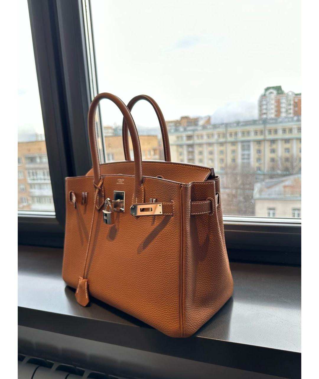 HERMES Коричневая кожаная сумка с короткими ручками, фото 7