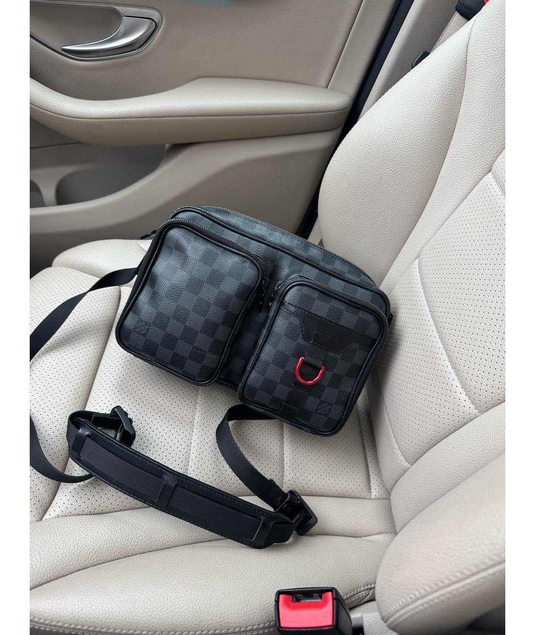 LOUIS VUITTON Антрацитовая кожаная сумка на плечо, фото 2