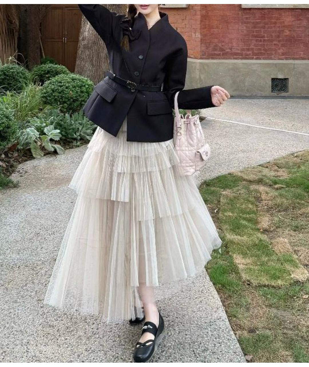 CHRISTIAN DIOR Бежевая полиамидовая юбка миди, фото 3