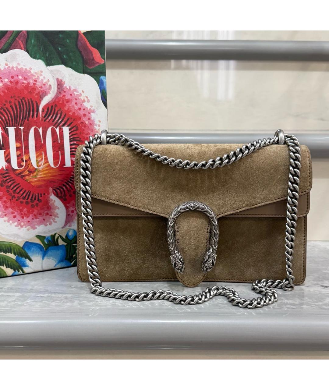 GUCCI Бежевая замшевая сумка через плечо, фото 2