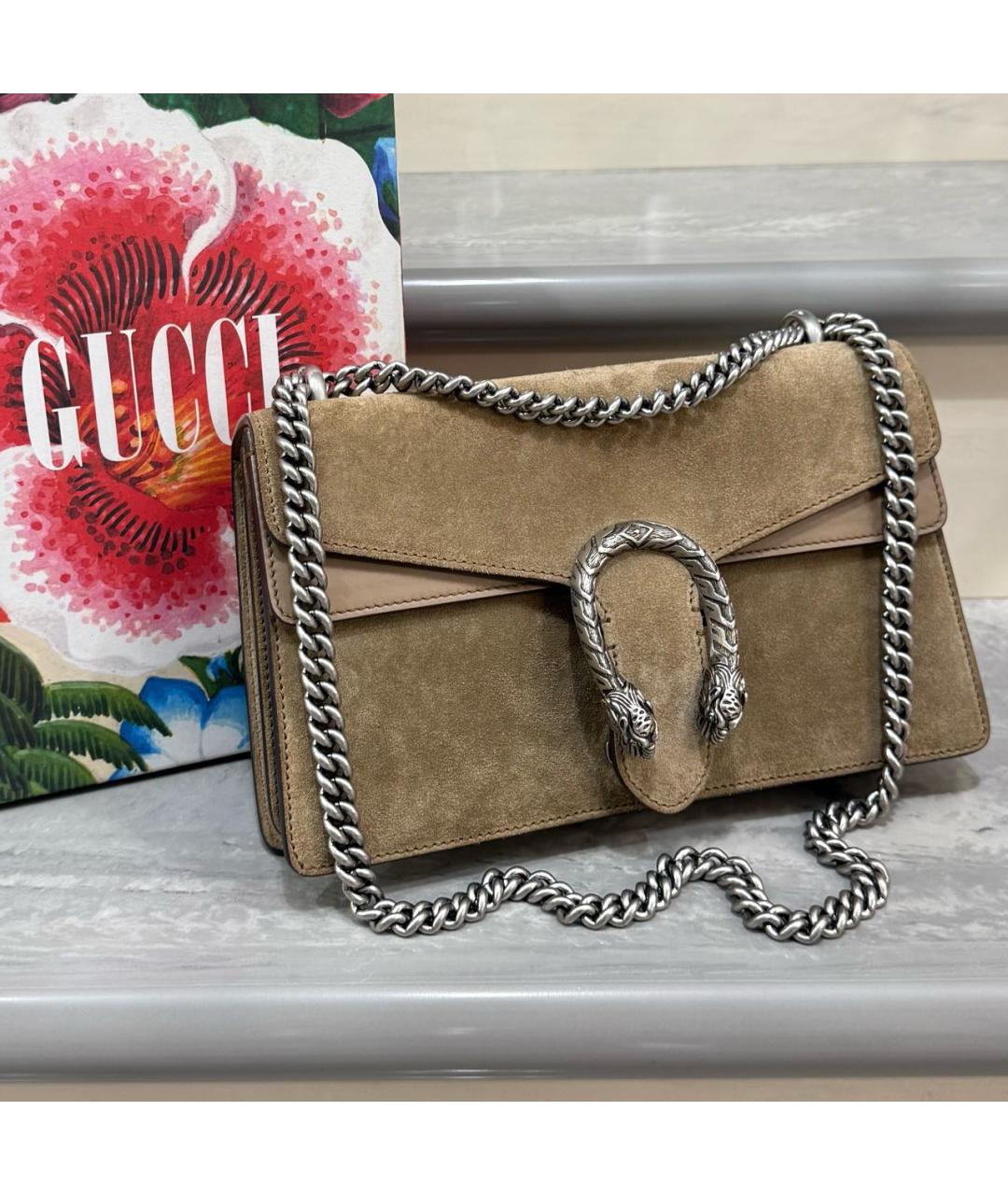 GUCCI Бежевая замшевая сумка через плечо, фото 3