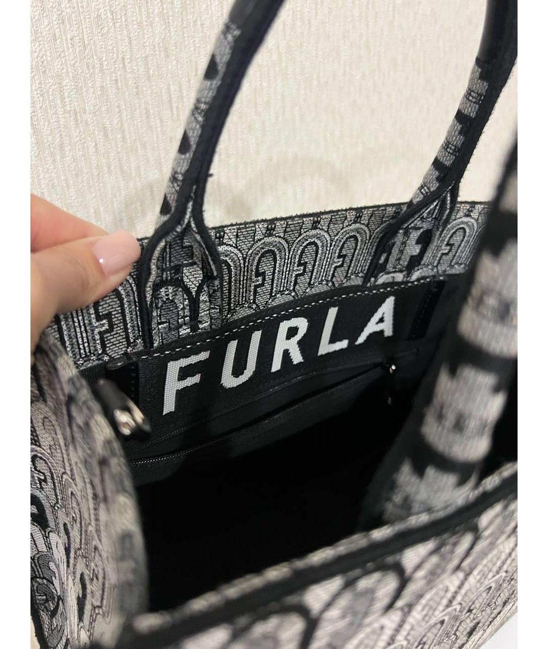 FURLA Серая тканевая сумка с короткими ручками, фото 4