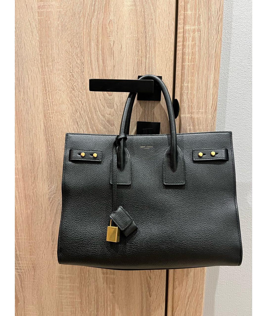 SAINT LAURENT Черная кожаная сумка тоут, фото 5