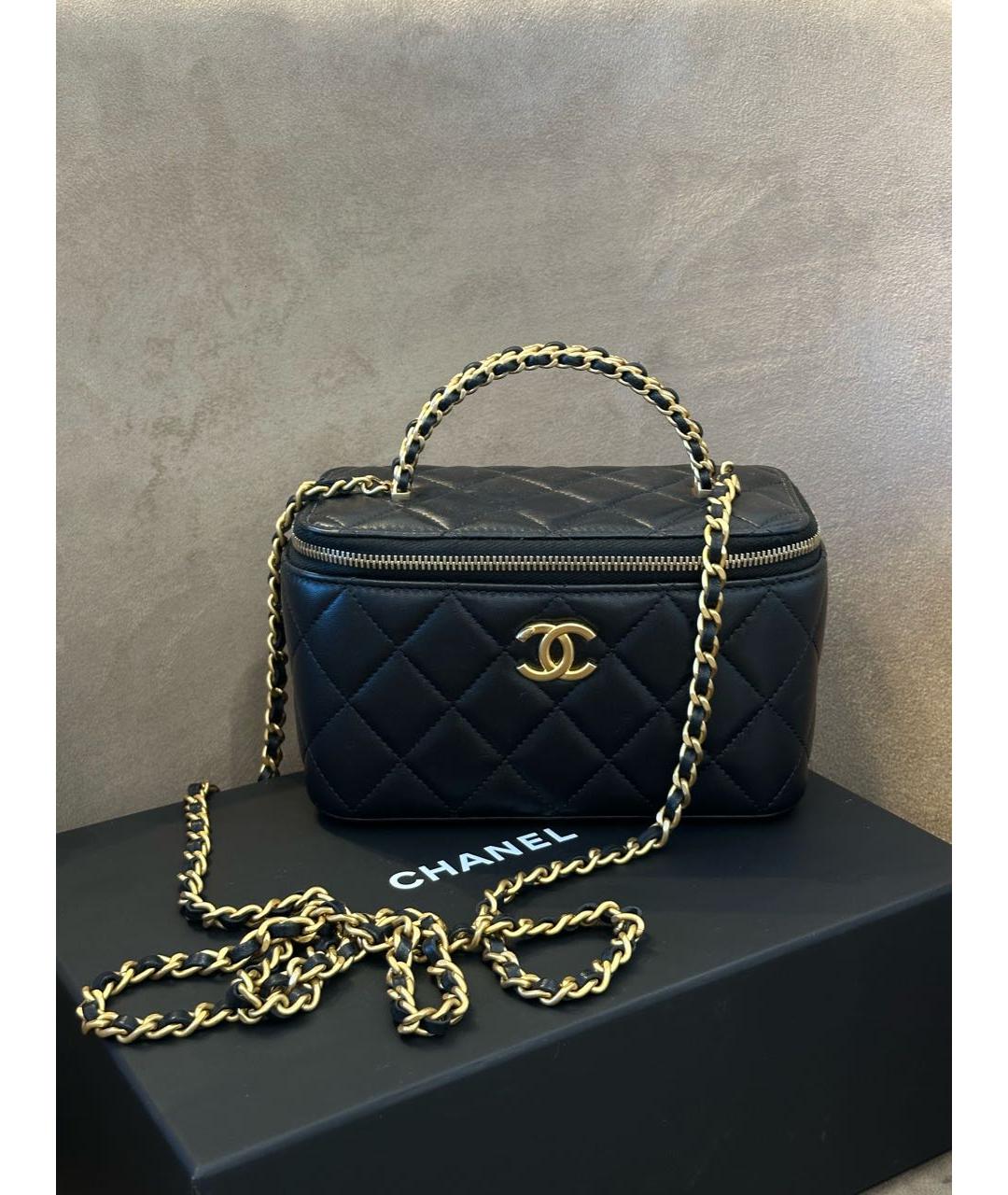 CHANEL Черная кожаная сумка с короткими ручками, фото 9