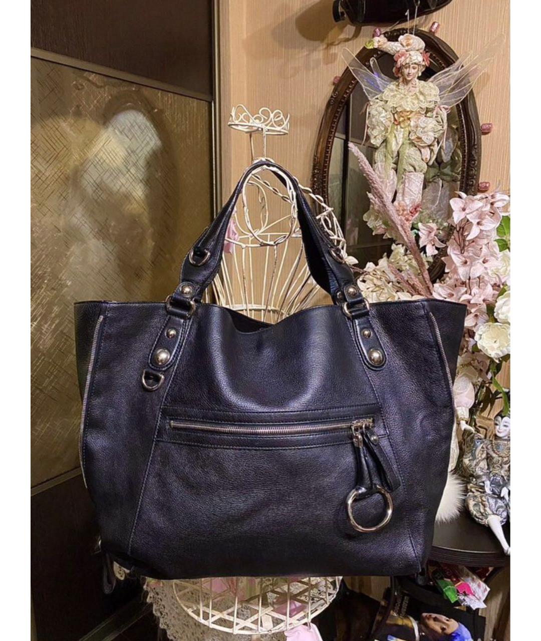 GUCCI Черная кожаная сумка тоут, фото 3