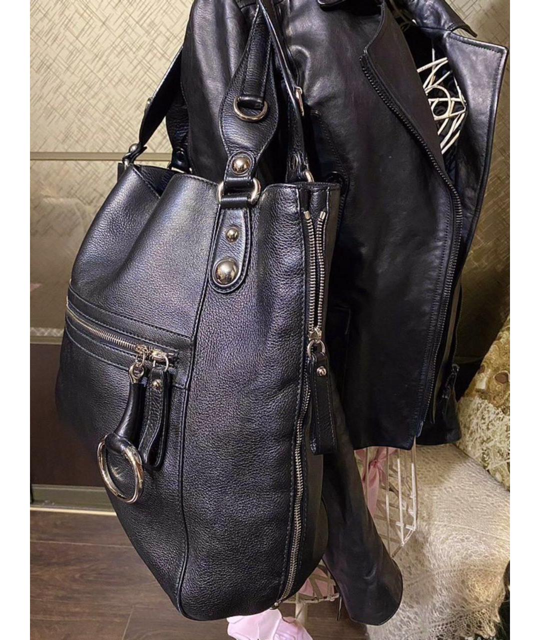 GUCCI Черная кожаная сумка тоут, фото 5