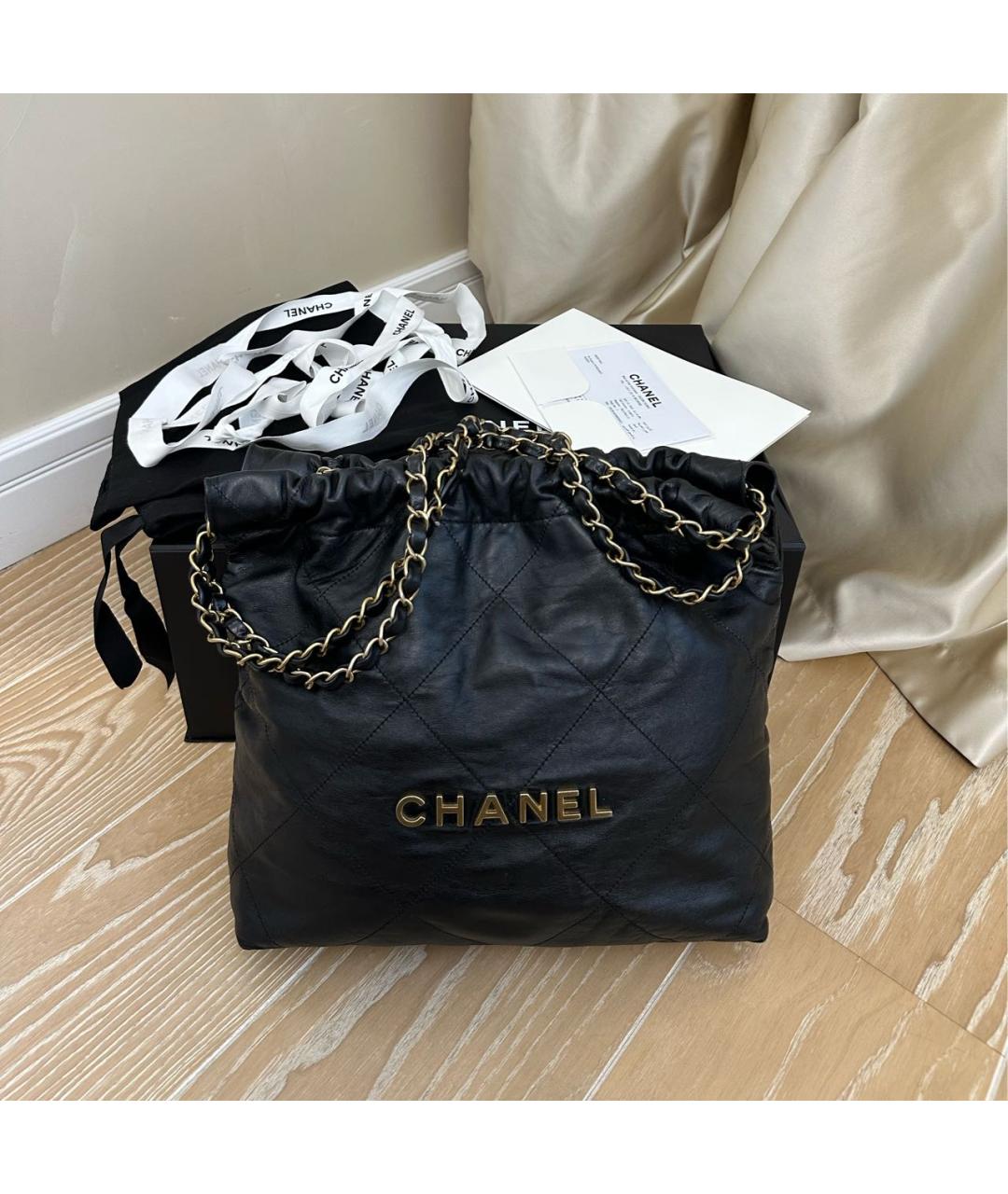 CHANEL Черная кожаная сумка тоут, фото 5