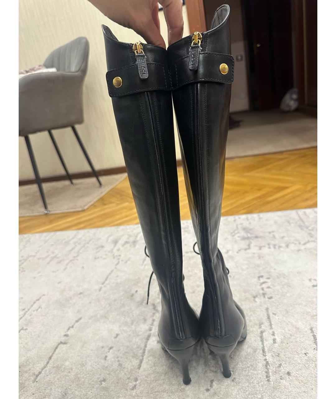 GUCCI Черные кожаные сапоги, фото 4