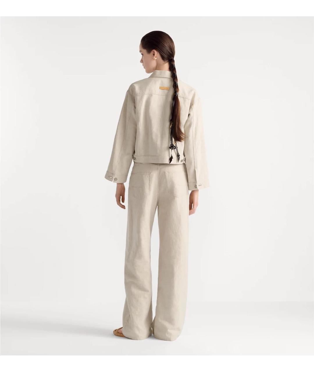 CHRISTIAN DIOR Бежевые хлопко-леновые джинсы клеш, фото 3