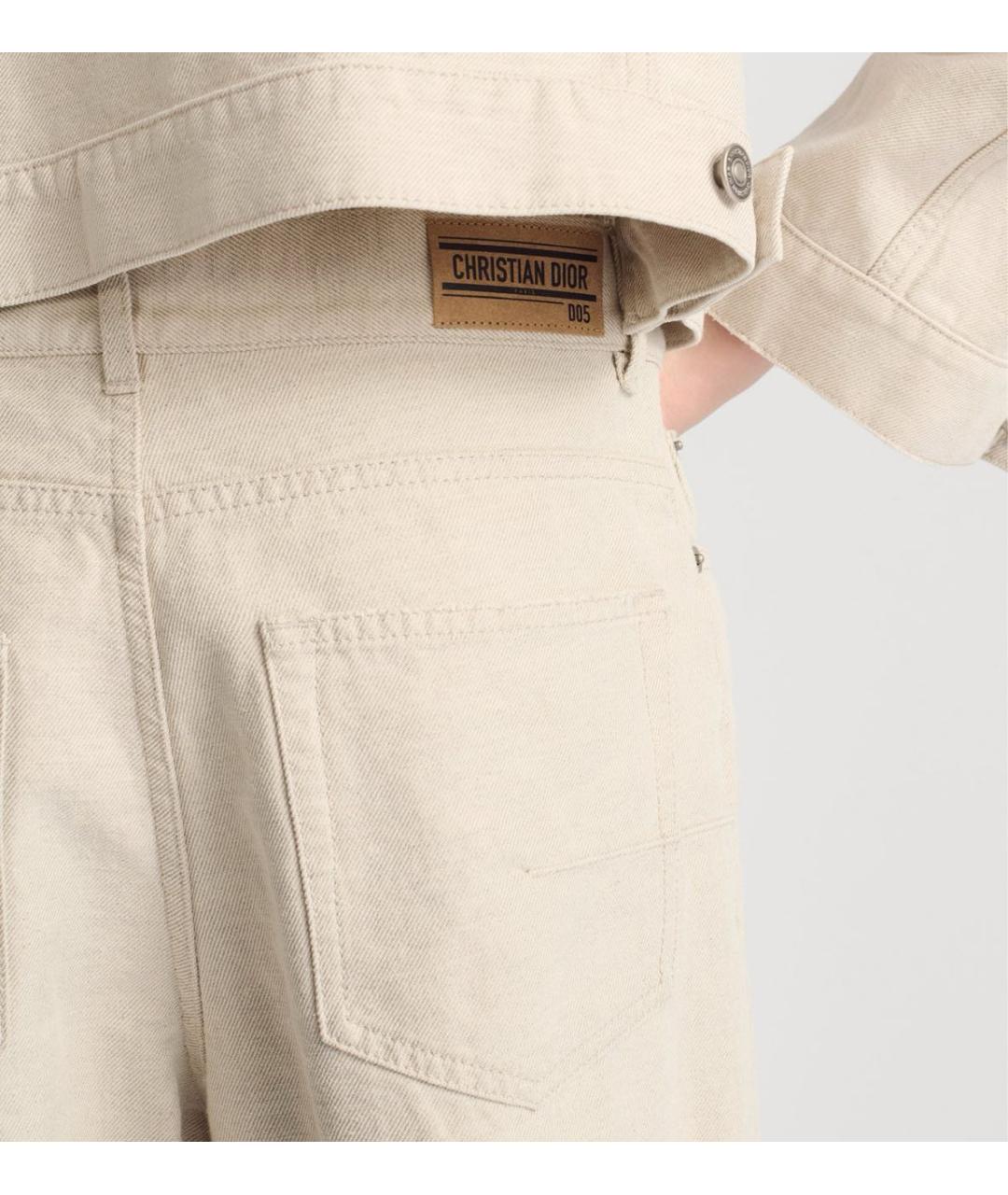 CHRISTIAN DIOR Бежевые хлопко-леновые джинсы клеш, фото 4