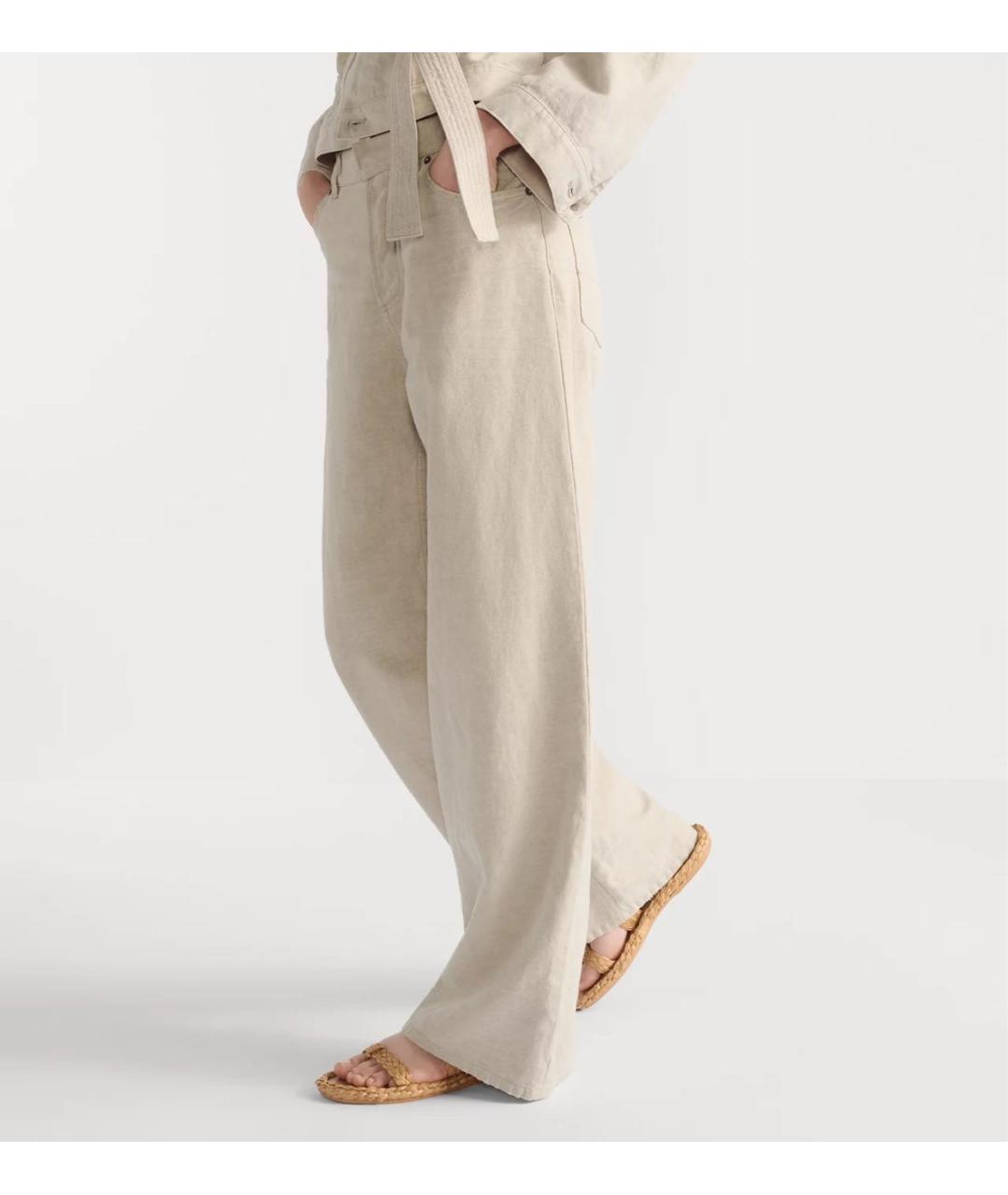 CHRISTIAN DIOR Бежевые хлопко-леновые джинсы клеш, фото 5