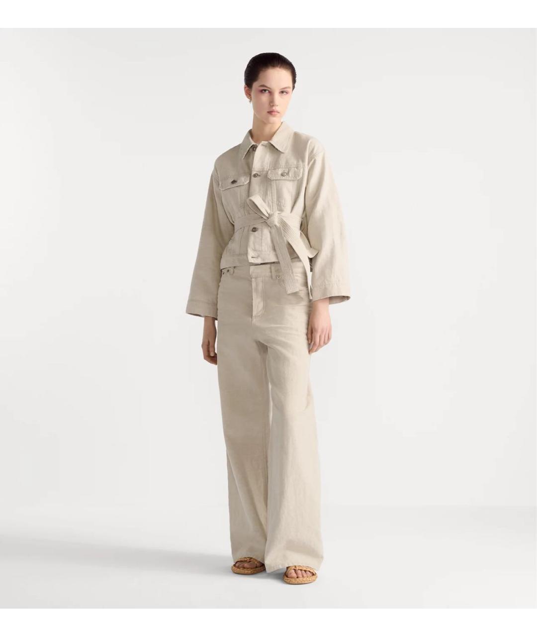 CHRISTIAN DIOR Бежевые хлопко-леновые джинсы клеш, фото 2