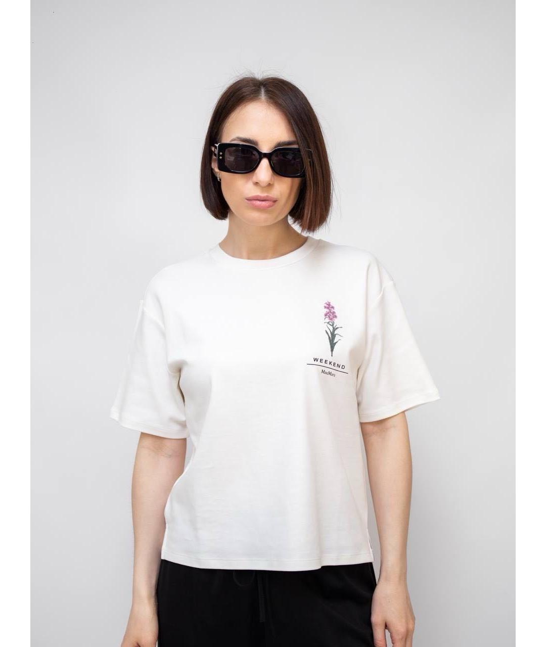 WEEKEND MAX MARA Белая хлопковая футболка, фото 7