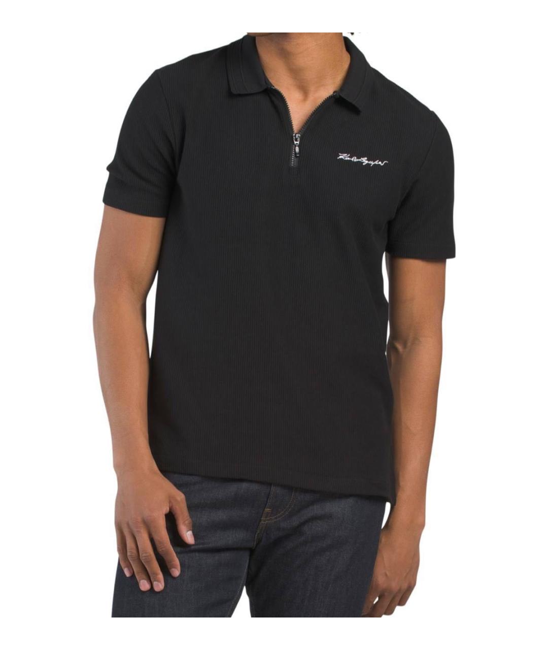 KARL LAGERFELD Черное хлопко-полиэстеровое поло с коротким рукавом, фото 4