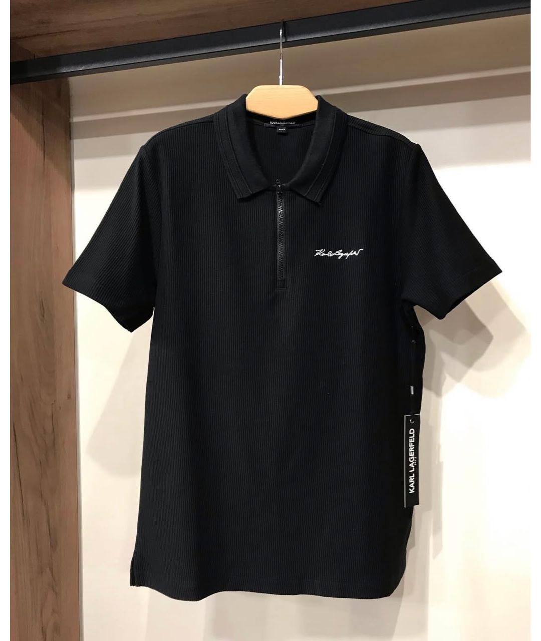 KARL LAGERFELD Черное хлопко-полиэстеровое поло с коротким рукавом, фото 5