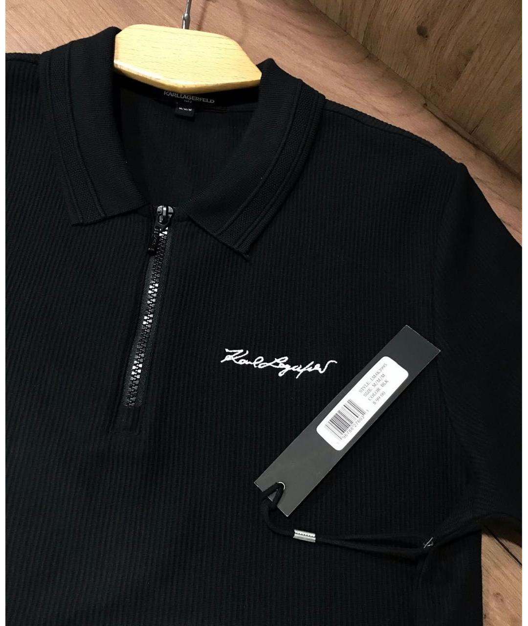 KARL LAGERFELD Черное хлопко-полиэстеровое поло с коротким рукавом, фото 3