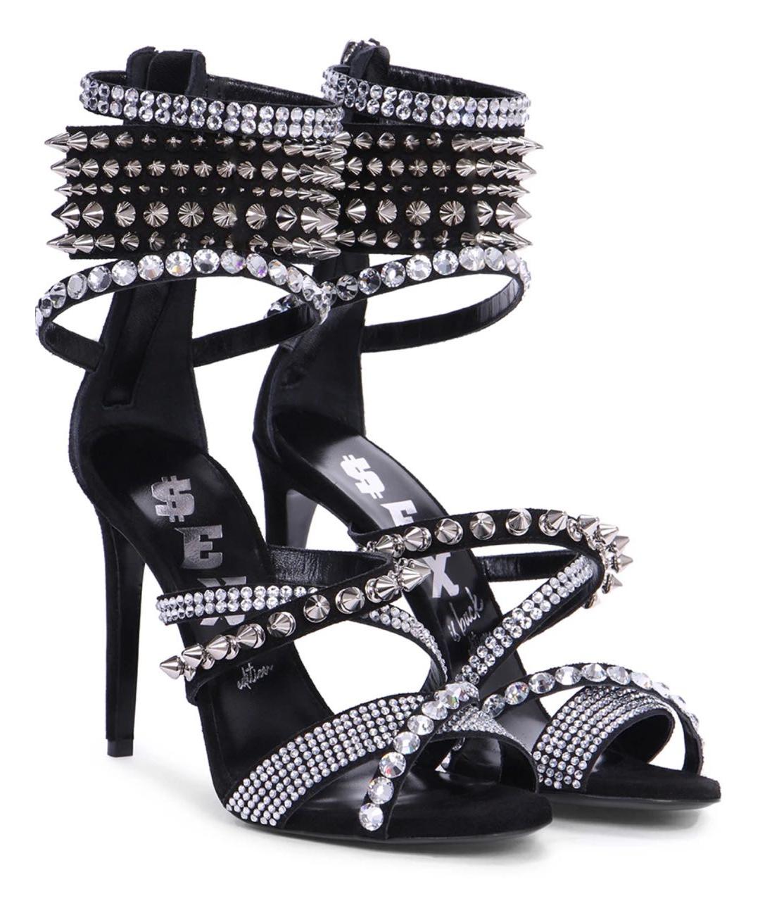 PHILIPP PLEIN Черные замшевые босоножки, фото 7