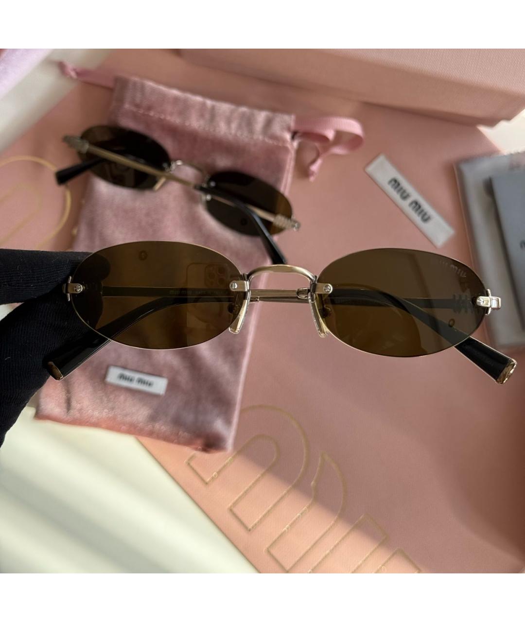 MIU MIU Коричневые металлические солнцезащитные очки, фото 2
