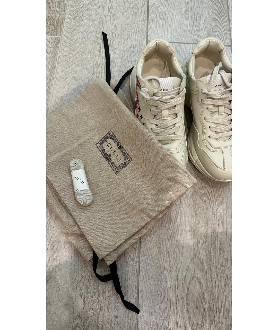 GUCCI Бежевые кожаные кроссовки, фото 3