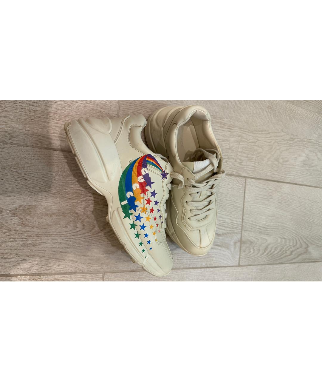 GUCCI Бежевые кожаные кроссовки, фото 2