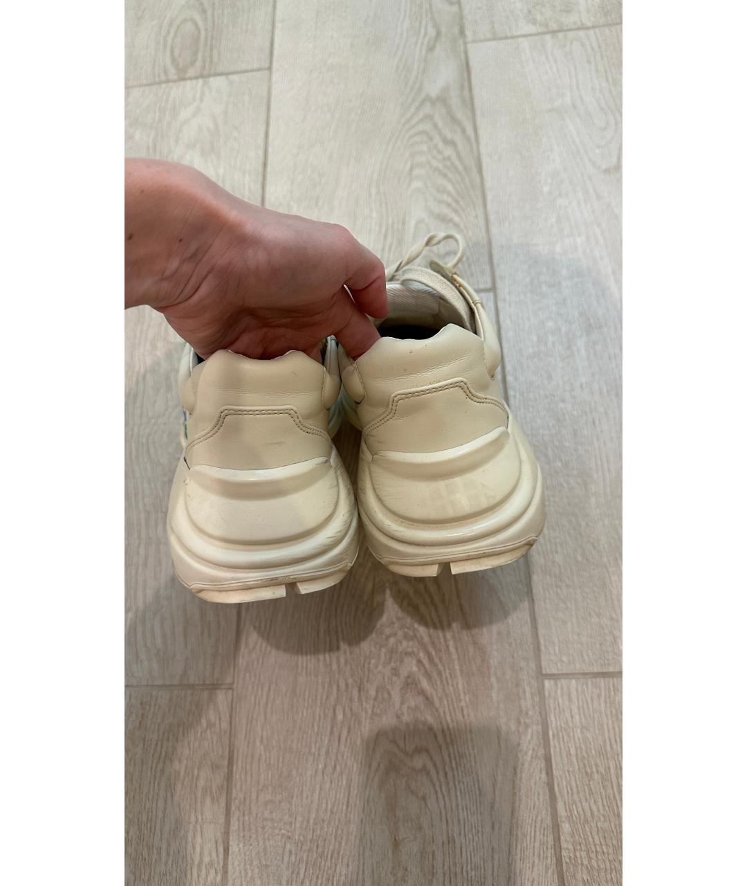 GUCCI Бежевые кожаные кроссовки, фото 7