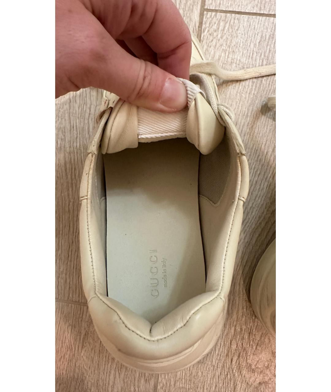 GUCCI Бежевые кожаные кроссовки, фото 4