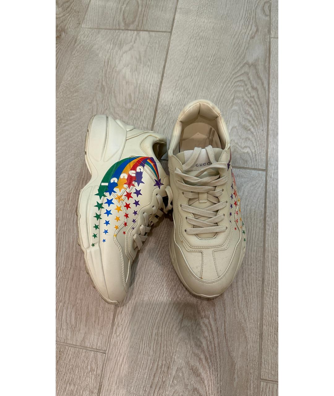 GUCCI Бежевые кожаные кроссовки, фото 8