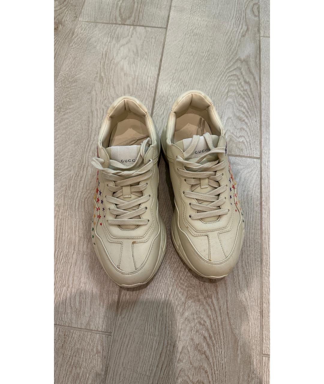 GUCCI Бежевые кожаные кроссовки, фото 5