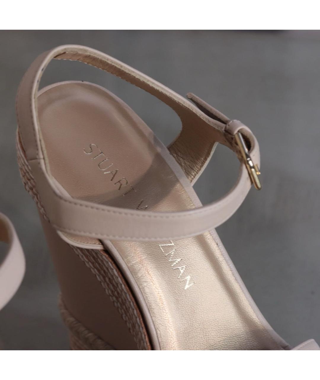 STUART WEITZMAN Бежевые кожаные босоножки, фото 4