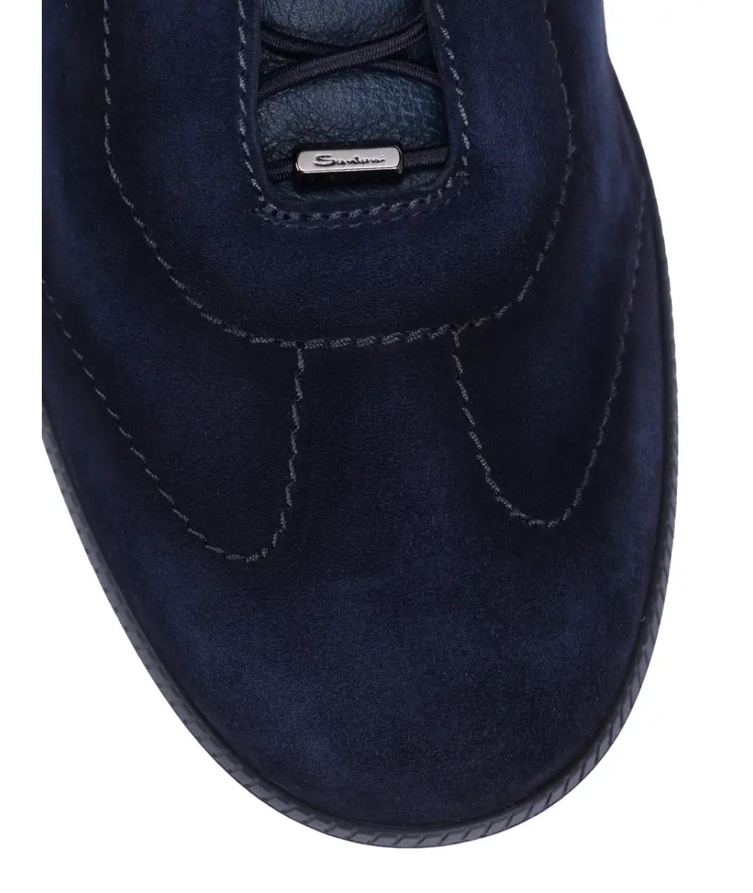 SANTONI Синие замшевые низкие кроссовки / кеды, фото 5