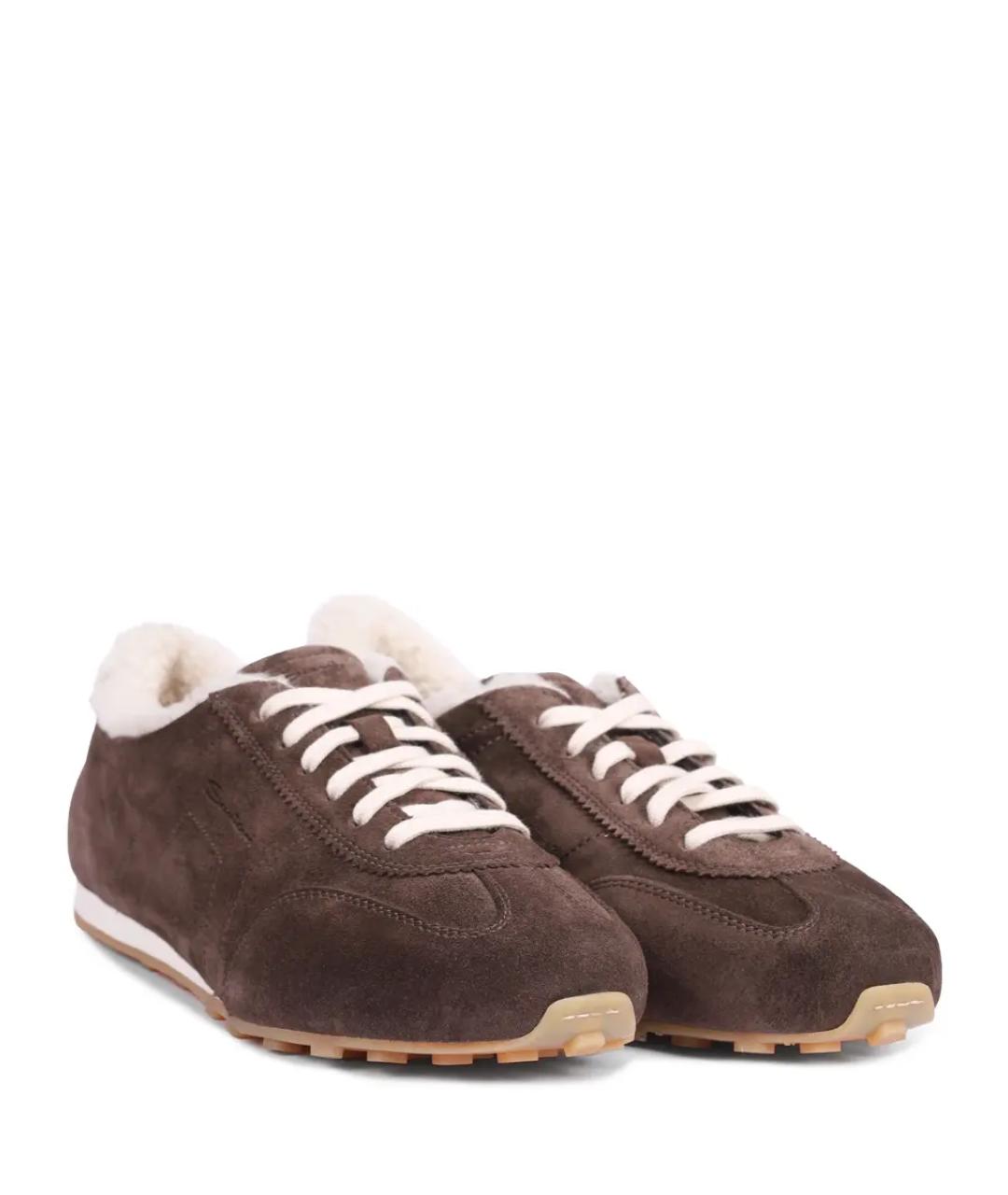 SANTONI Коричневые замшевые кроссовки, фото 2