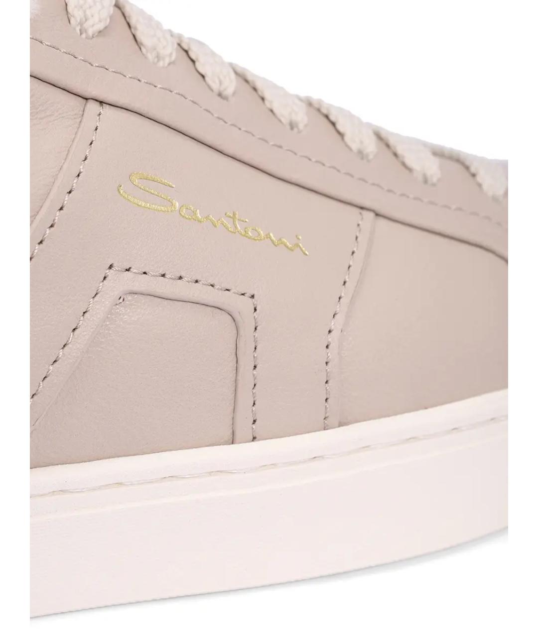 SANTONI Бежевые кожаные кеды, фото 5