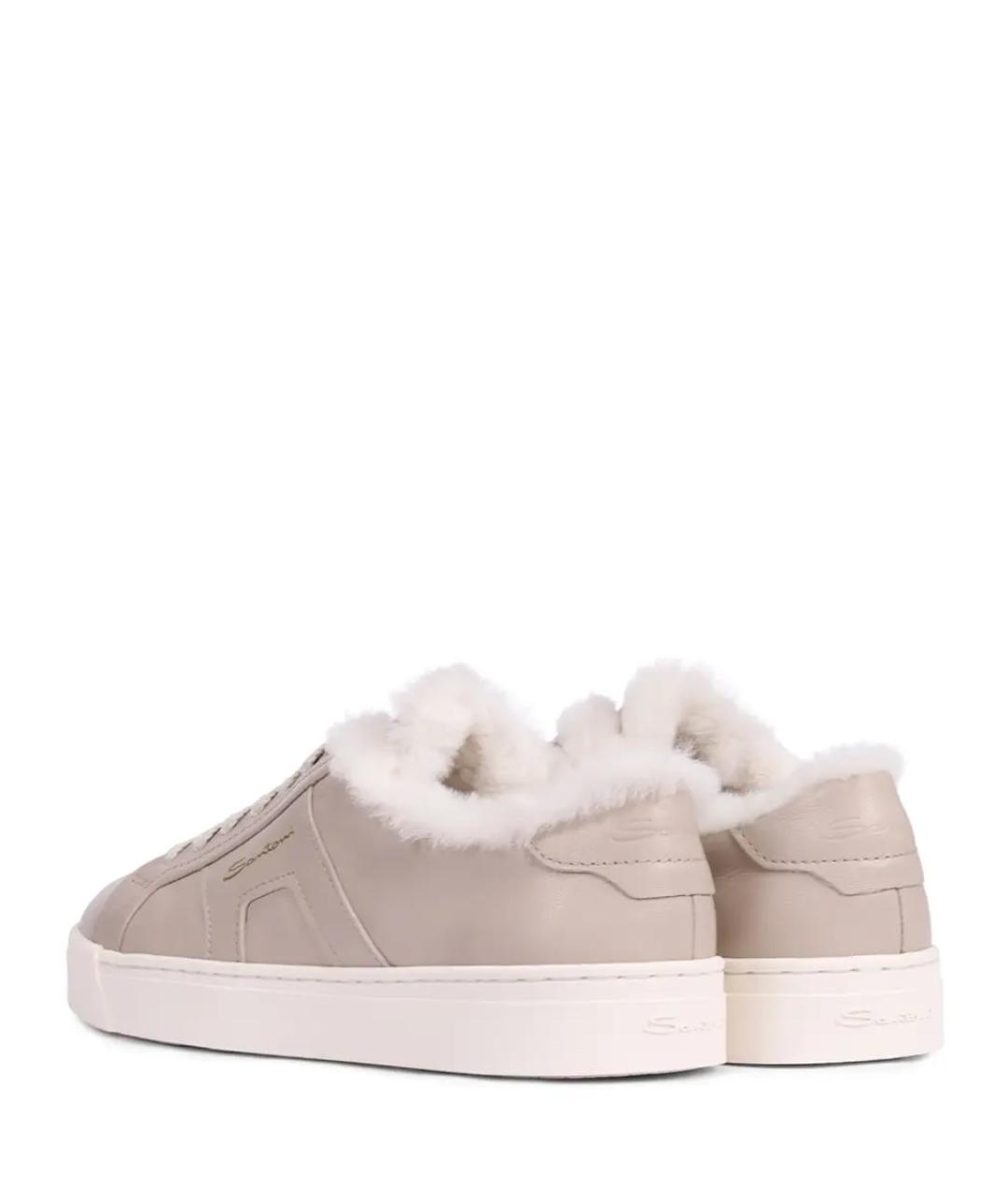 SANTONI Бежевые кожаные кеды, фото 4