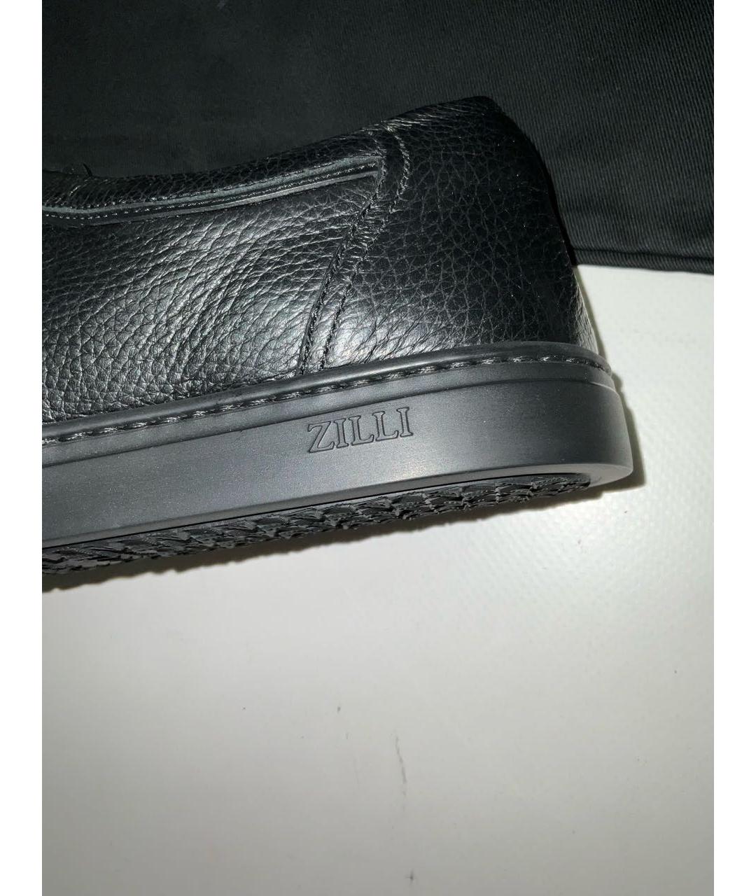 ZILLI Черные кожаные низкие кроссовки / кеды, фото 5