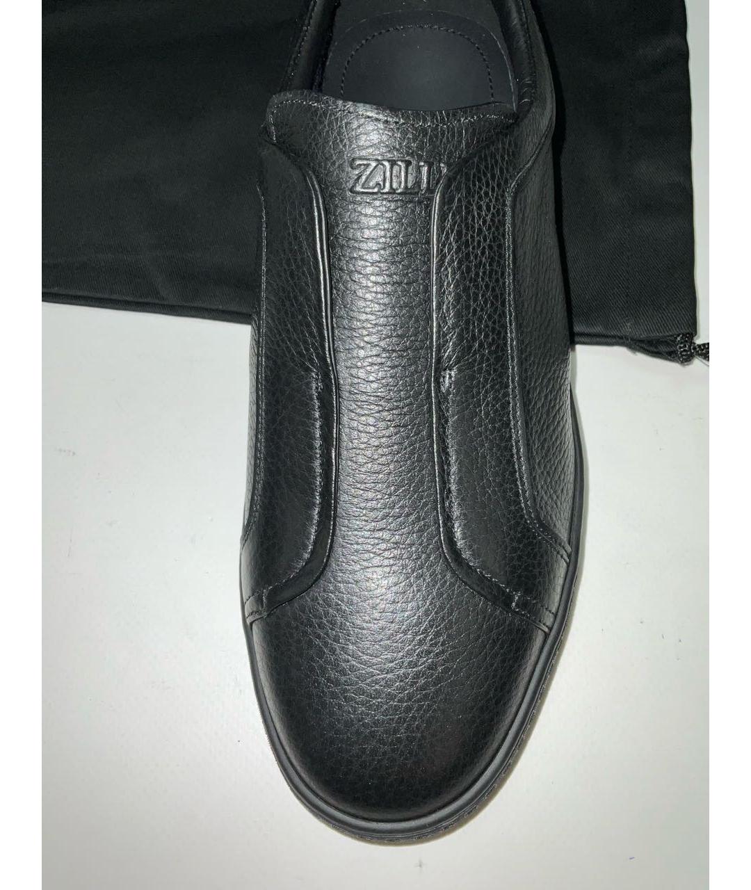ZILLI Черные кожаные низкие кроссовки / кеды, фото 4