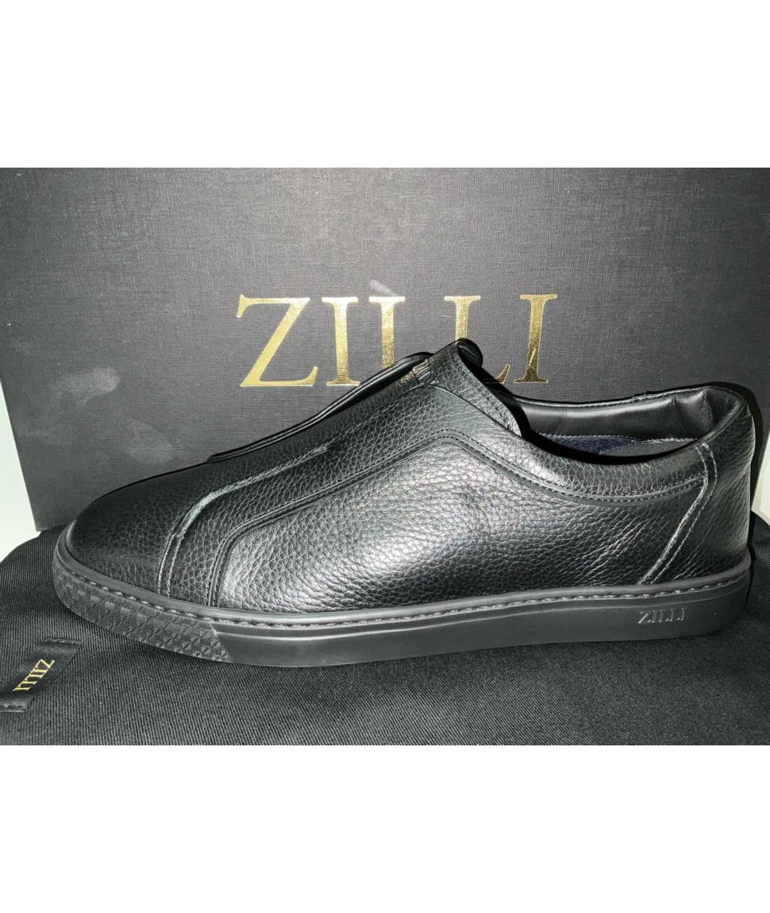 ZILLI Черные кожаные низкие кроссовки / кеды, фото 3